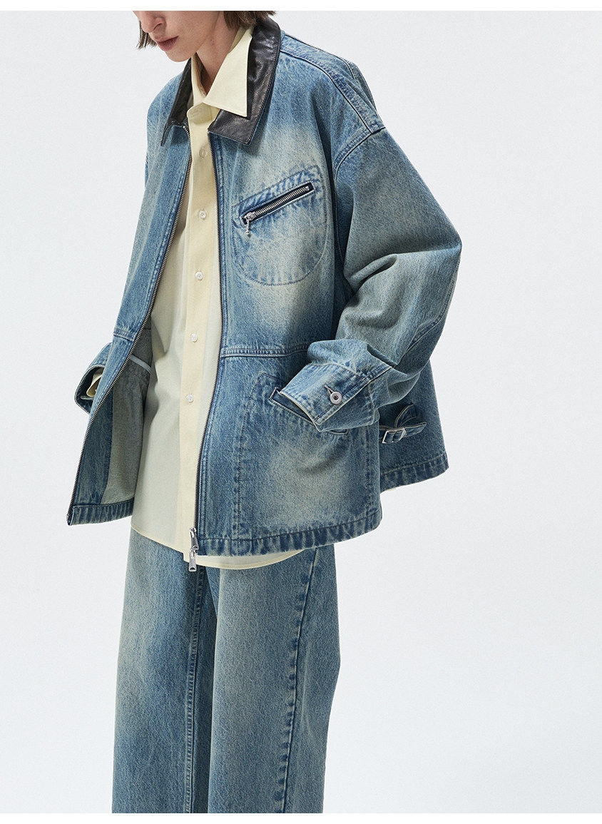 Multi-Pocket Washed Denim Jacket