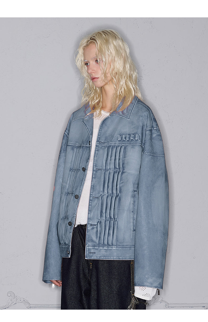 Accordion Pleats Leather Jacket