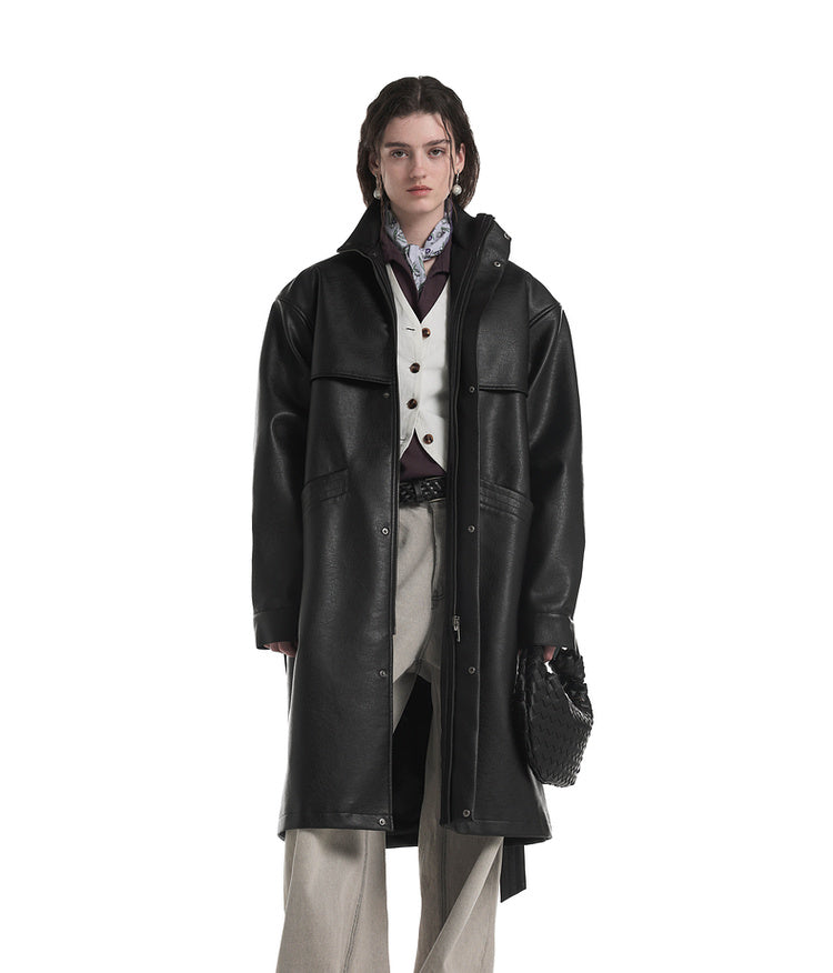 Simulated Leather Trench Coat