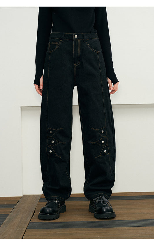 Deconstructed Washed Straight Denim Pants