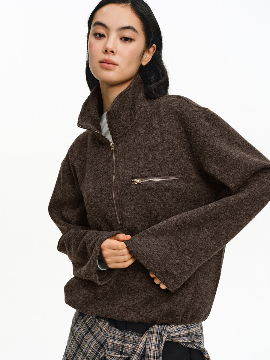 Stand Collar Zipper Shirt