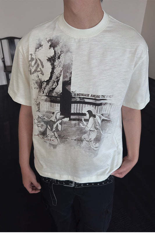 Vintage-style Ink Print Quick-Dry T-Shirt