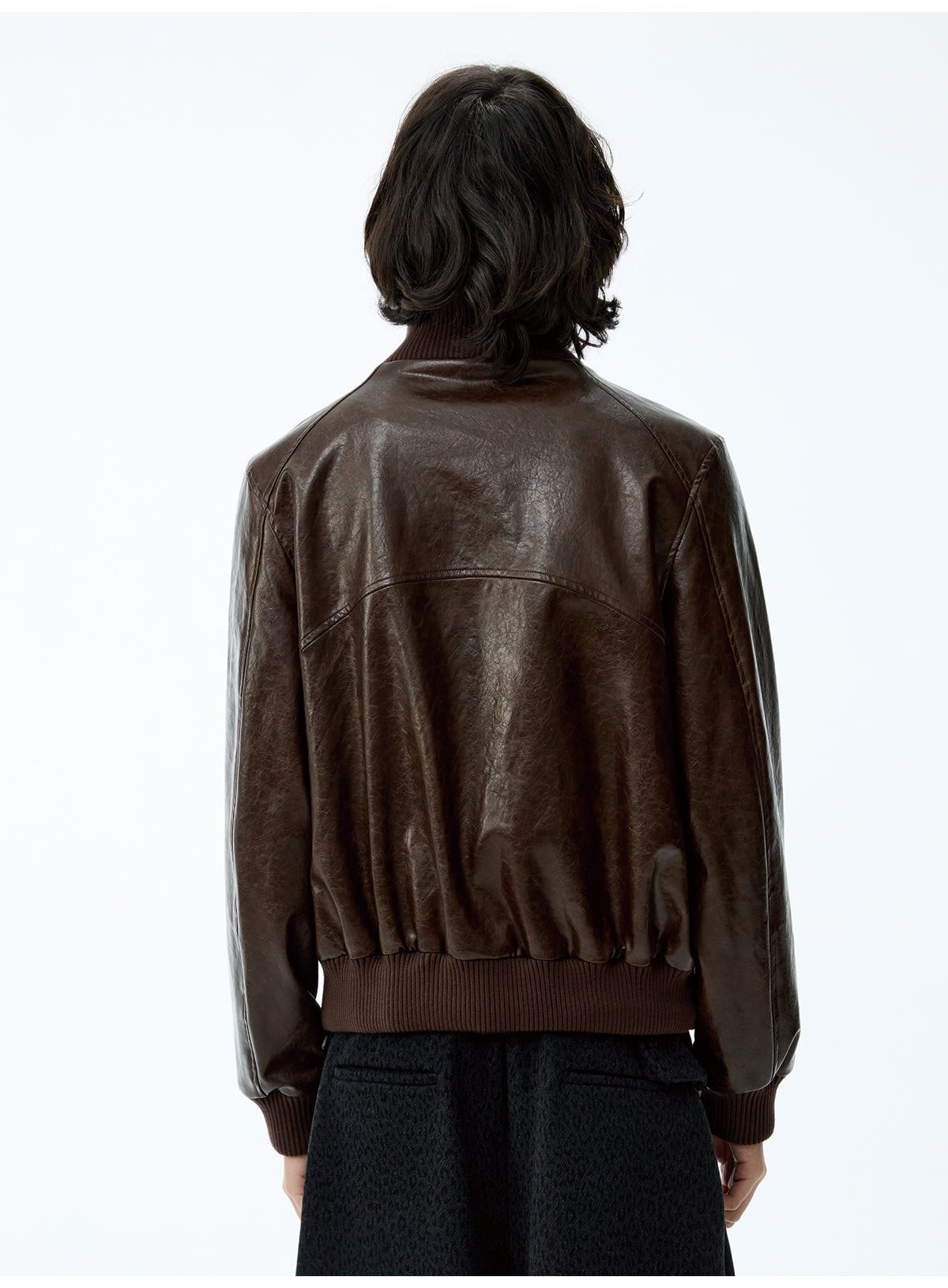 Pleated Short Leather Jacket