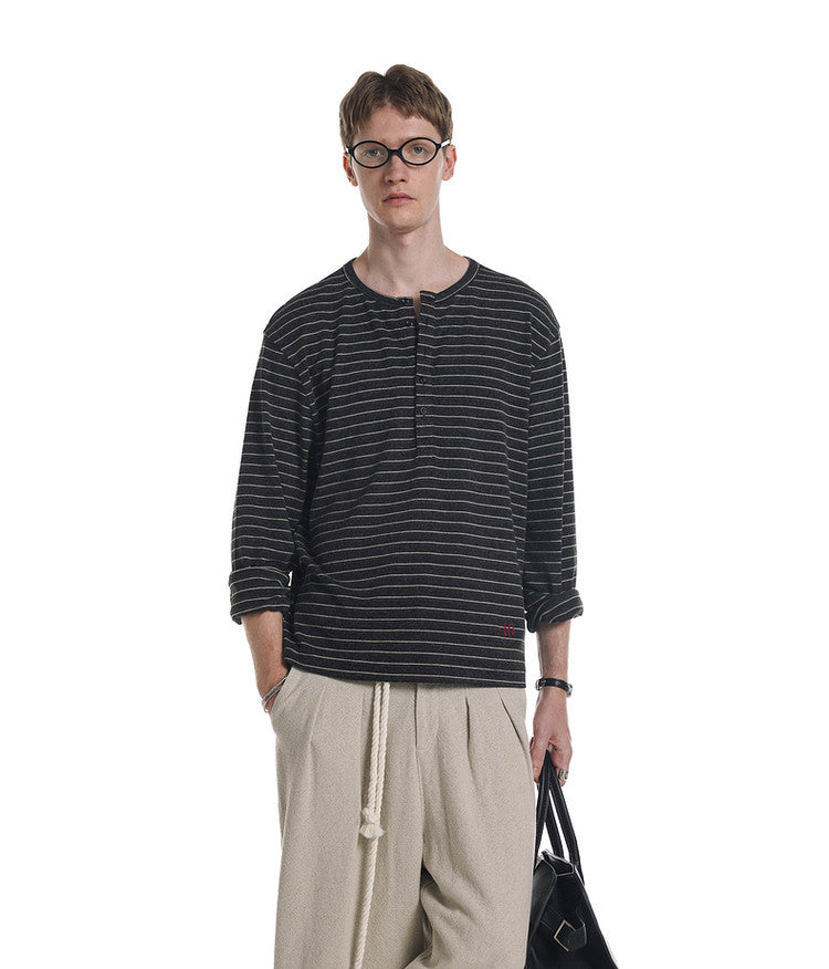 Striped Henley Collar T-Shirt