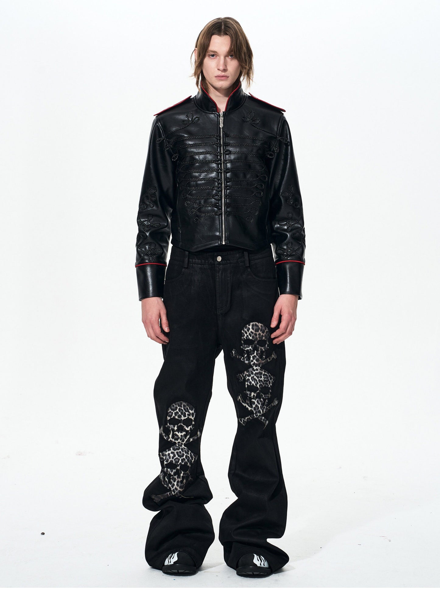 Rope Embroidery Leather Jacket