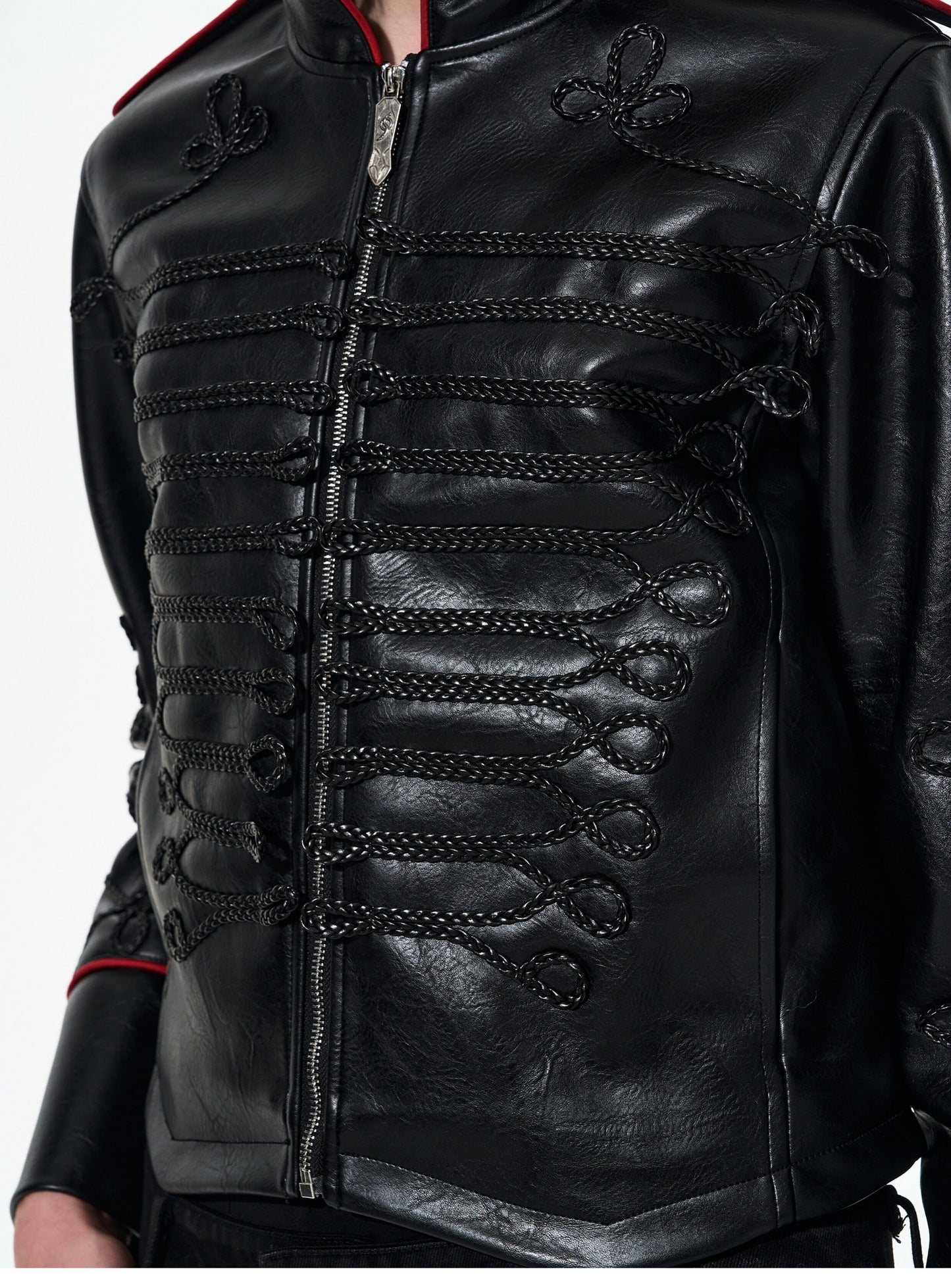 Rope Embroidery Leather Jacket