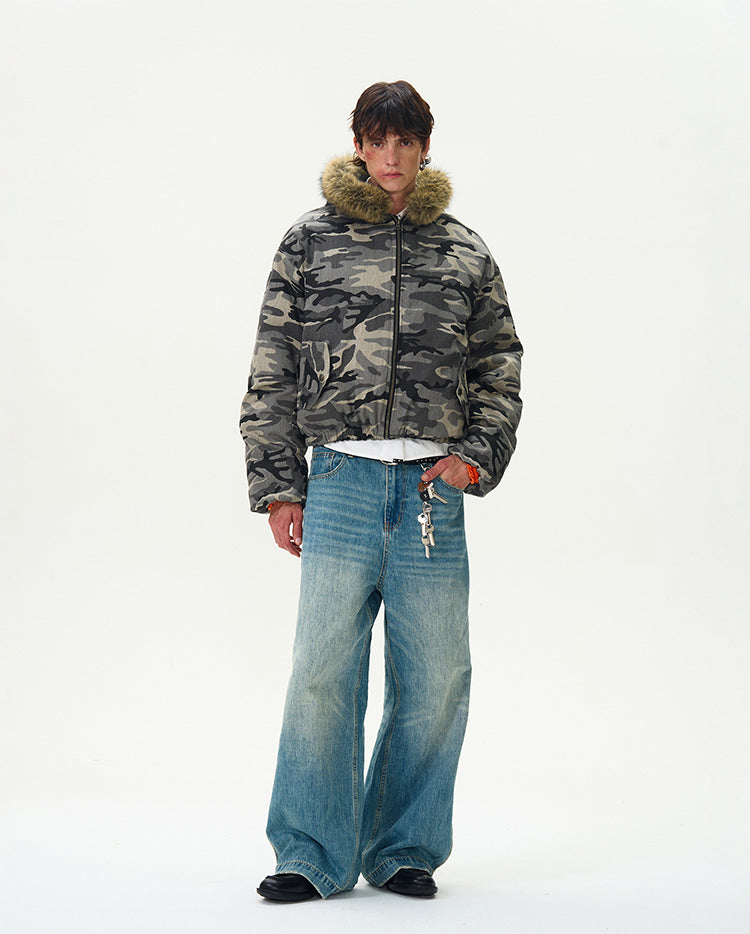 Retro Camouflage Bomber Workwear Cotton Jacket