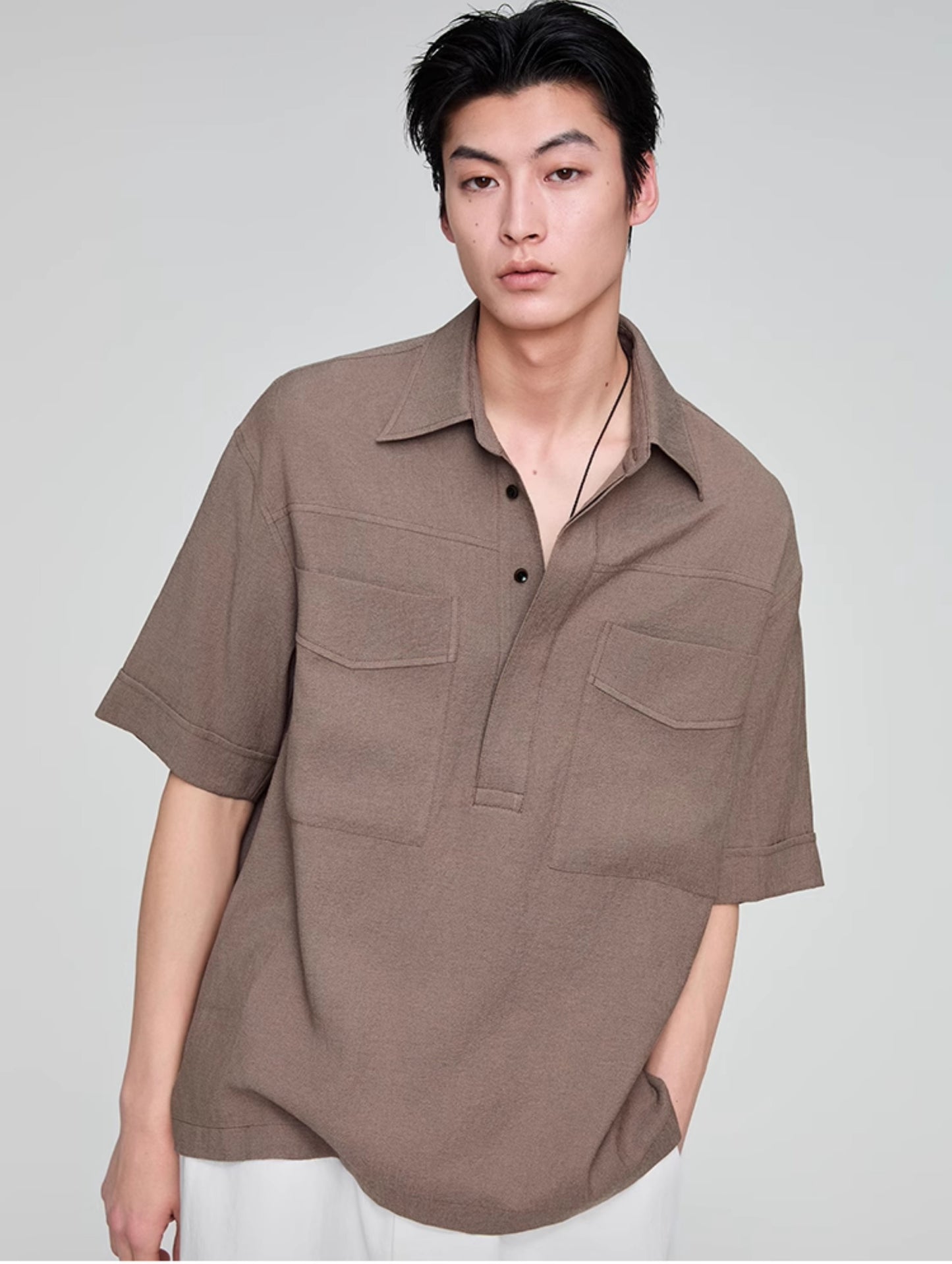Retro Lapel Draped Casual Shirt