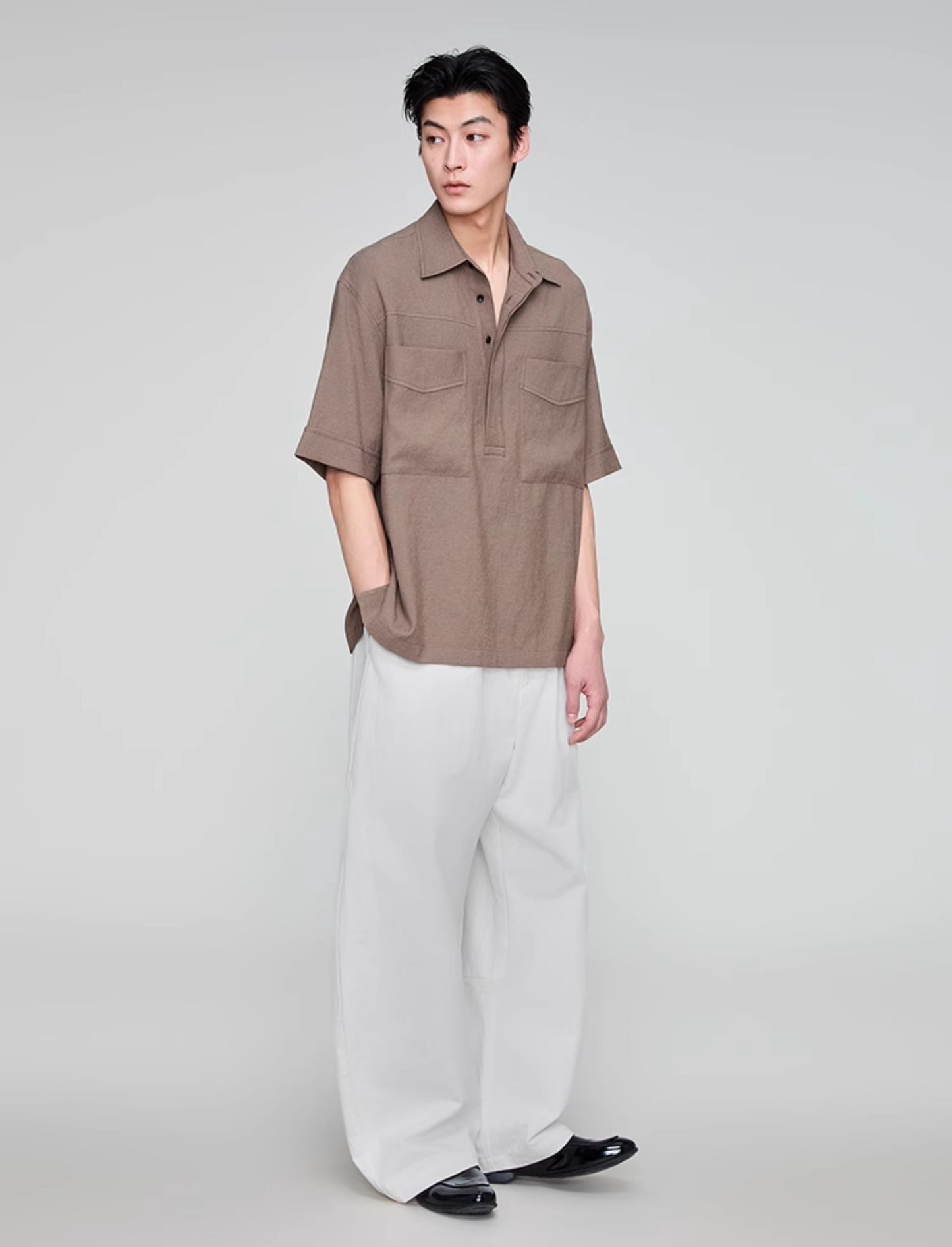 Retro Lapel Draped Casual Shirt