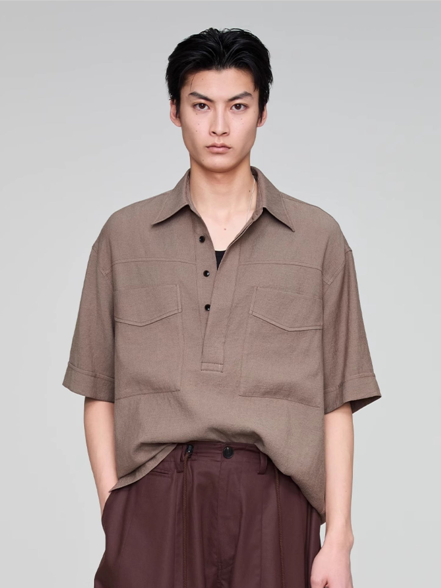 Retro Lapel Draped Casual Shirt