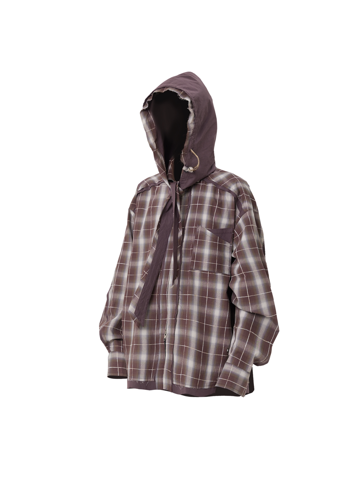 Loose-Fitting Frilled Zipper Shirt with Detachable Hood