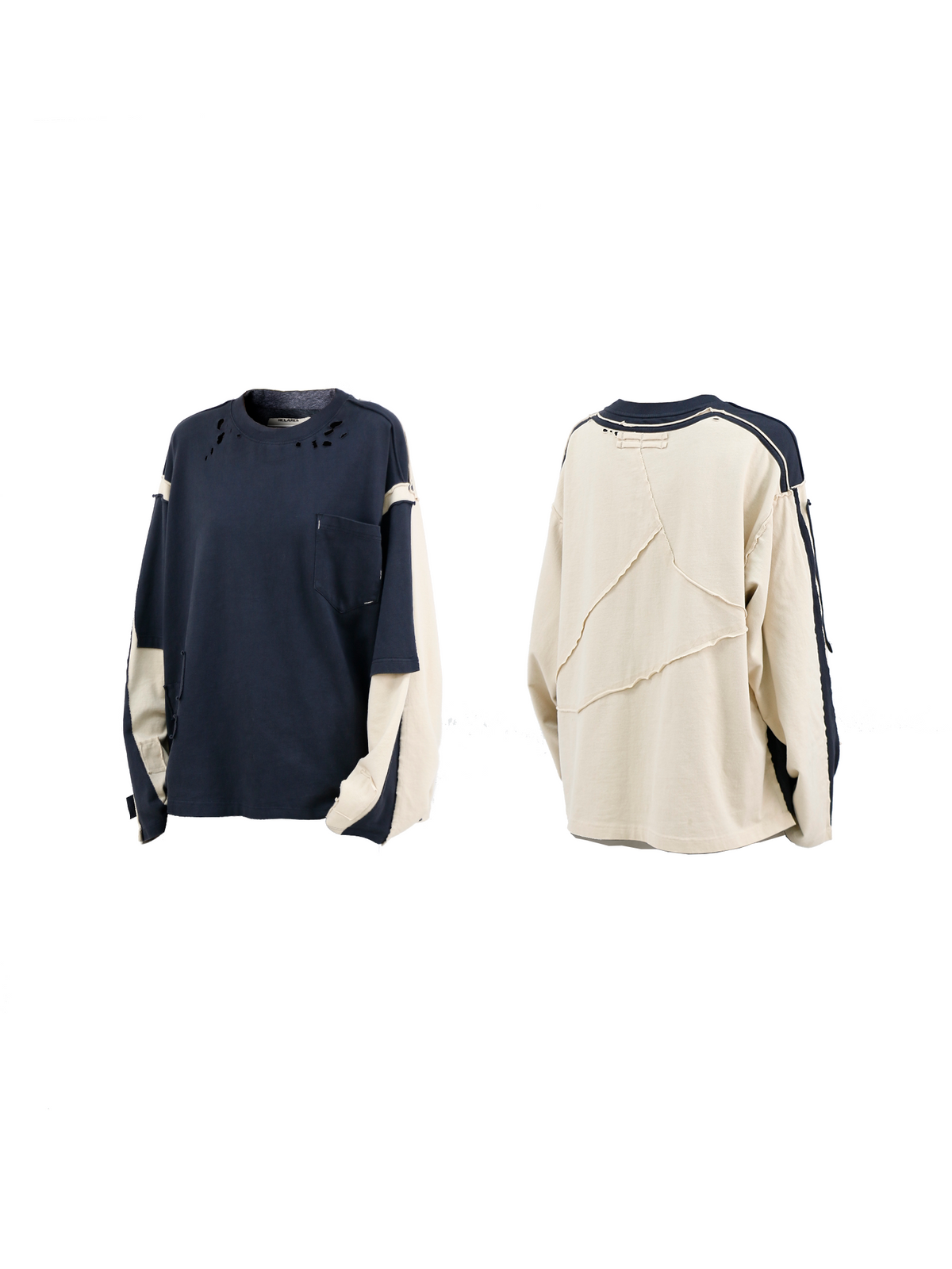 Patchwork Washed Round-Neck Sweatshirt