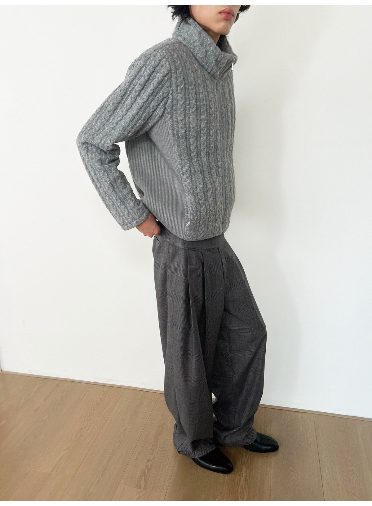 Checkered Double-Tuck Casual Pants