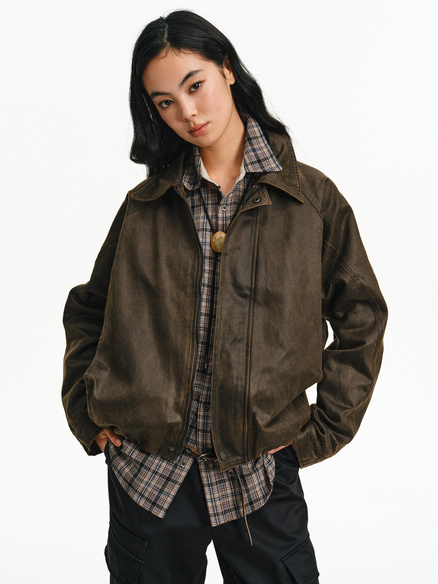 Vintage-Washed Leather Jacket