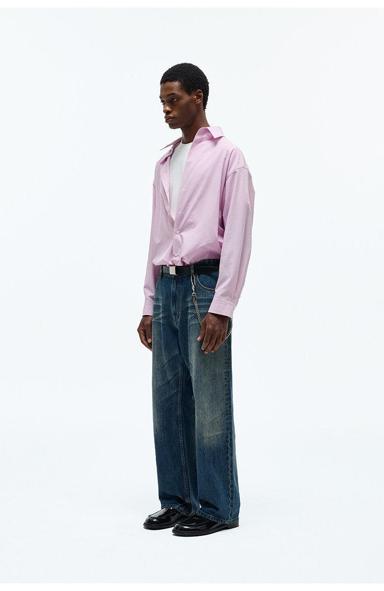 Wrinkle-Processed Red-Edge Denim Pants