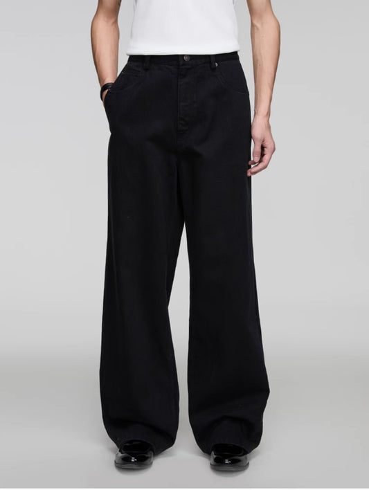 Washed loose straight denim pants