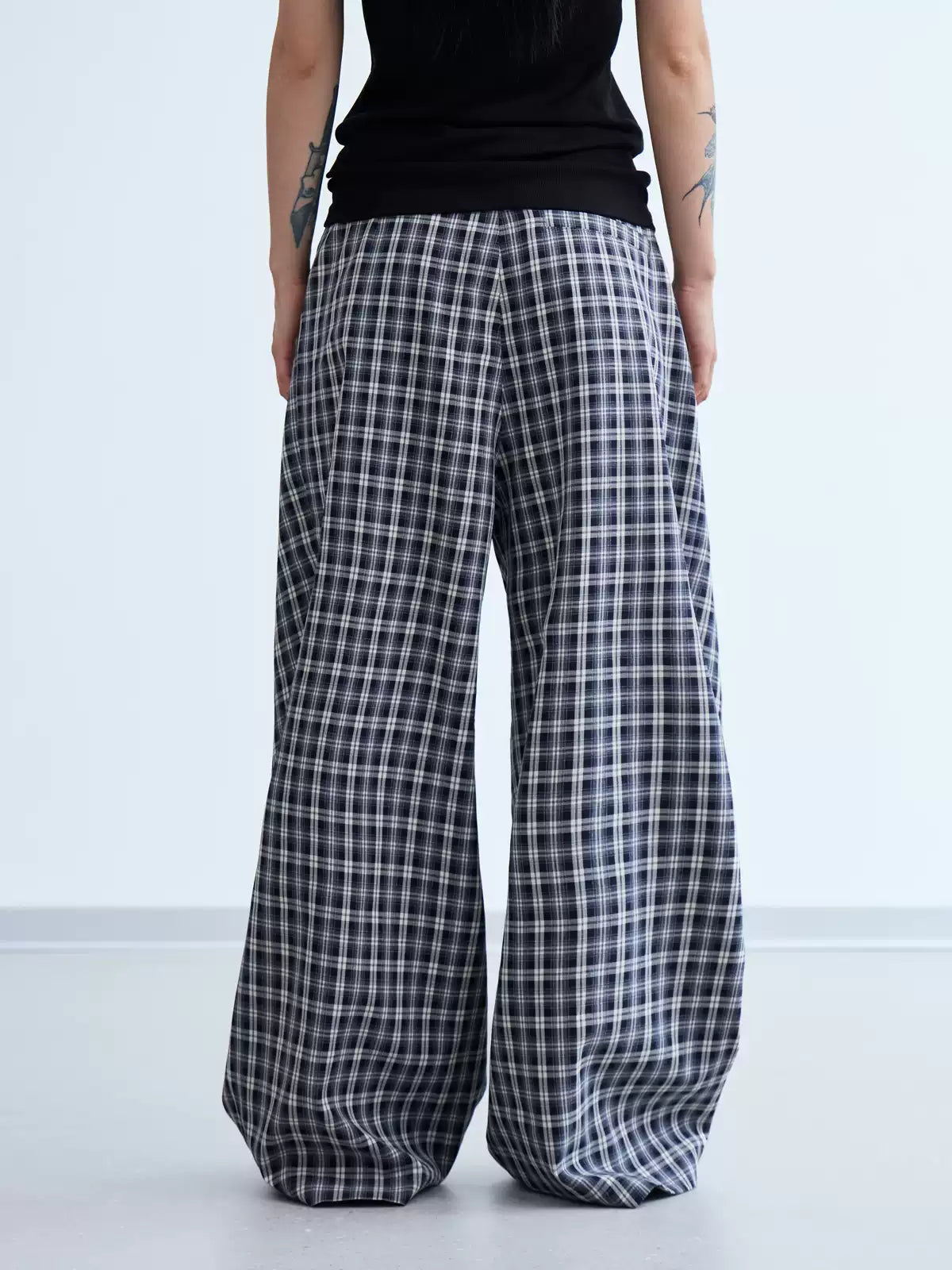 Checked wide-leg casual pants