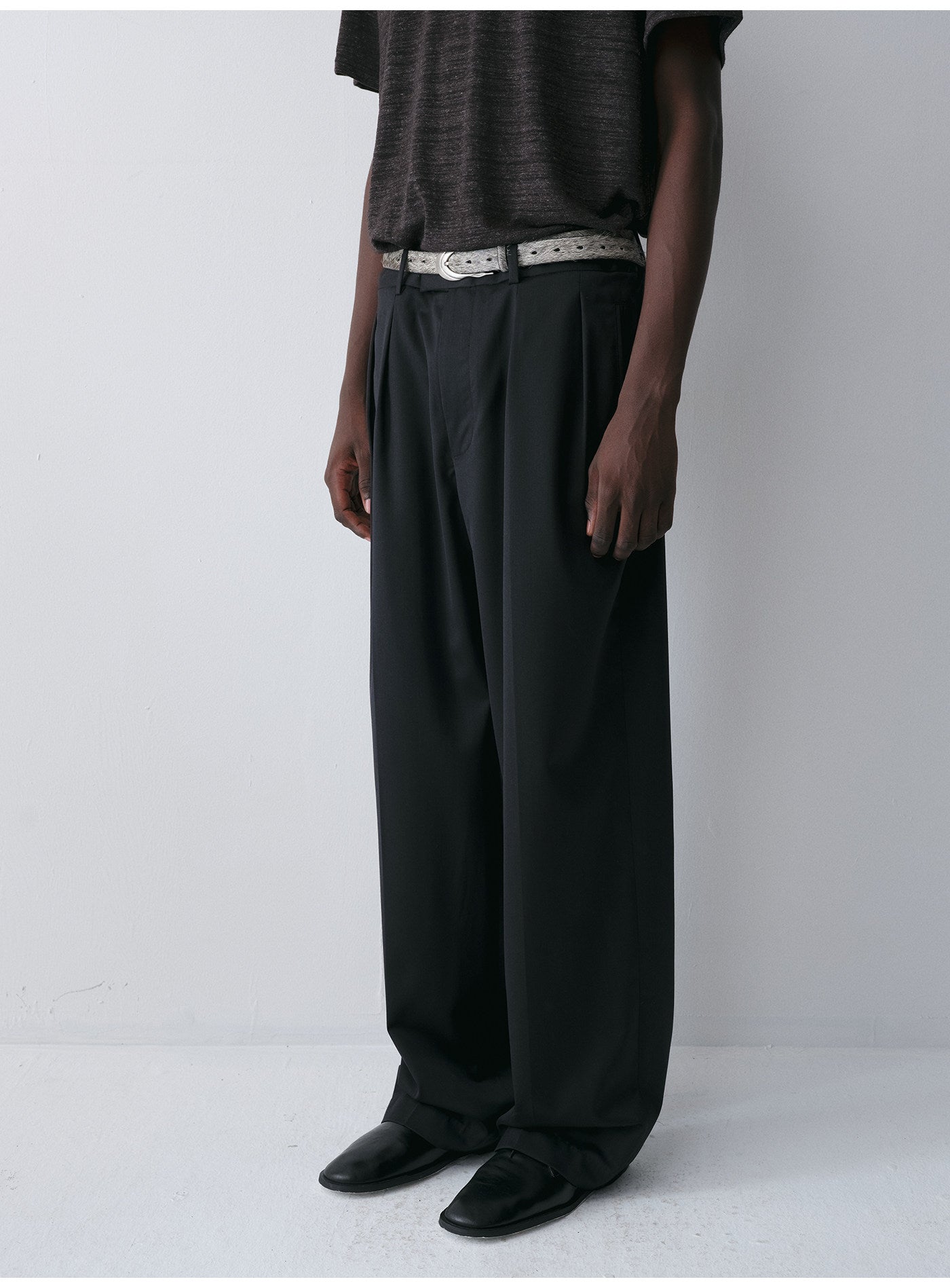 Wool Double-Pleated Casual Pants