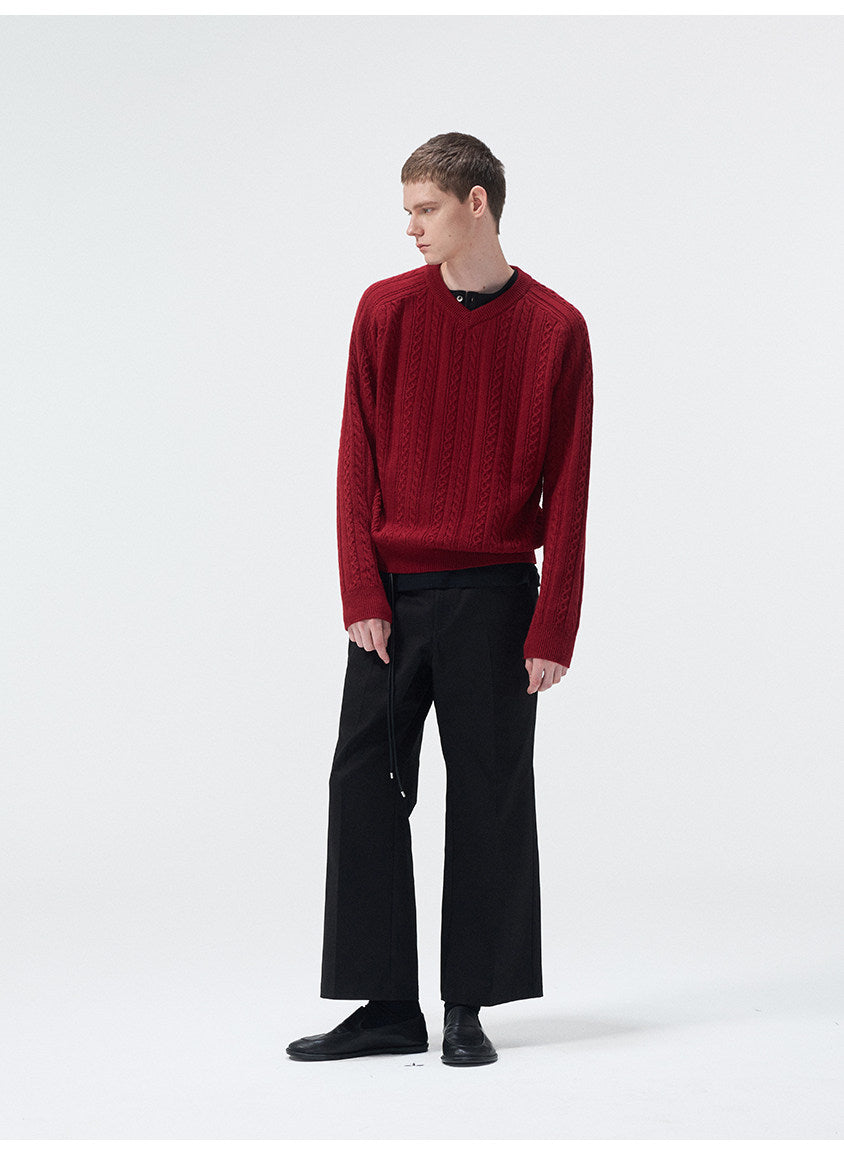 Classic Cable-Knit V-Neck Sweater