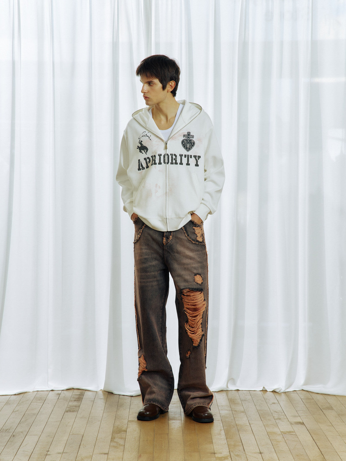 Hand-Distressed Cut Frayed Jeans