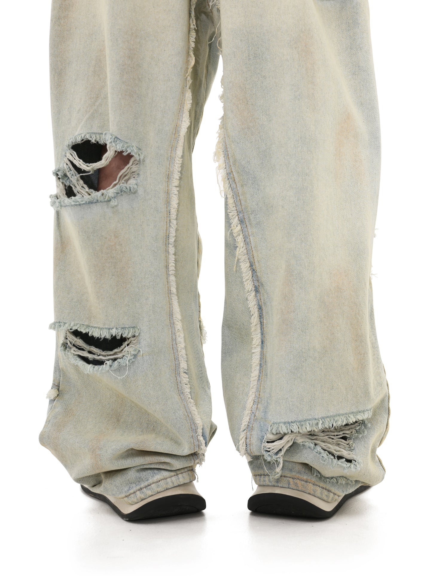 Loose Fit Damaged Design Ripped Denim Pants