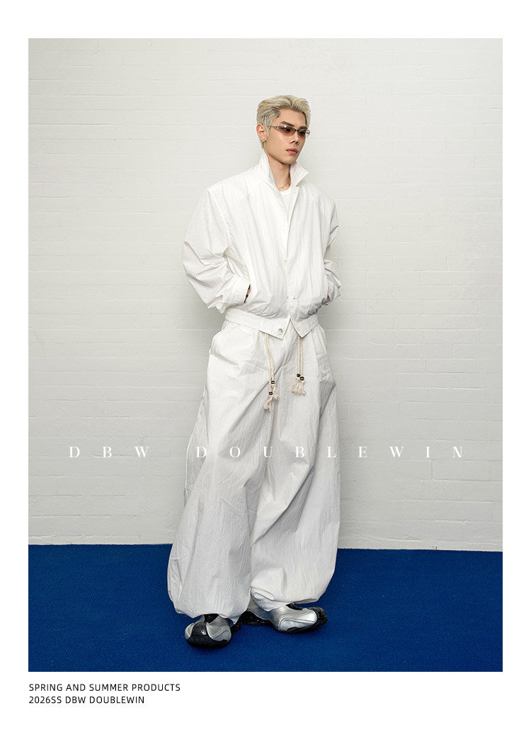 Wide-leg casual pants with 3D pleats
