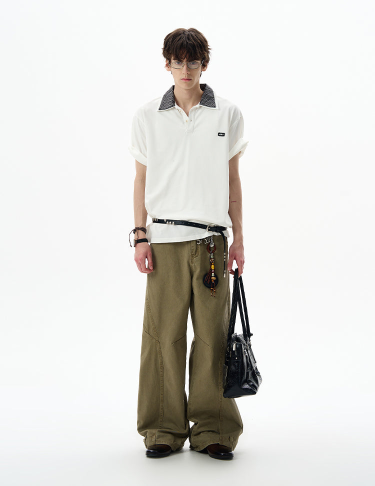 Retro Stitch Double Collar Polo Shirt