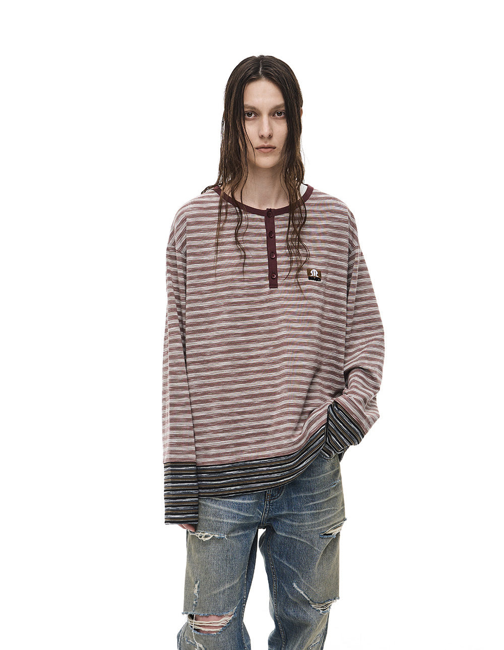 Pullover-Style Striped T-Shirt