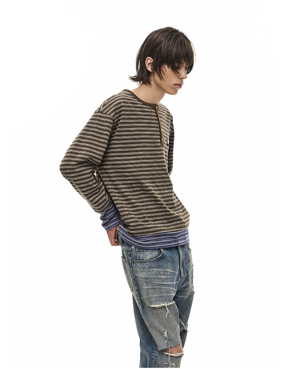 Pullover-Style Striped T-Shirt