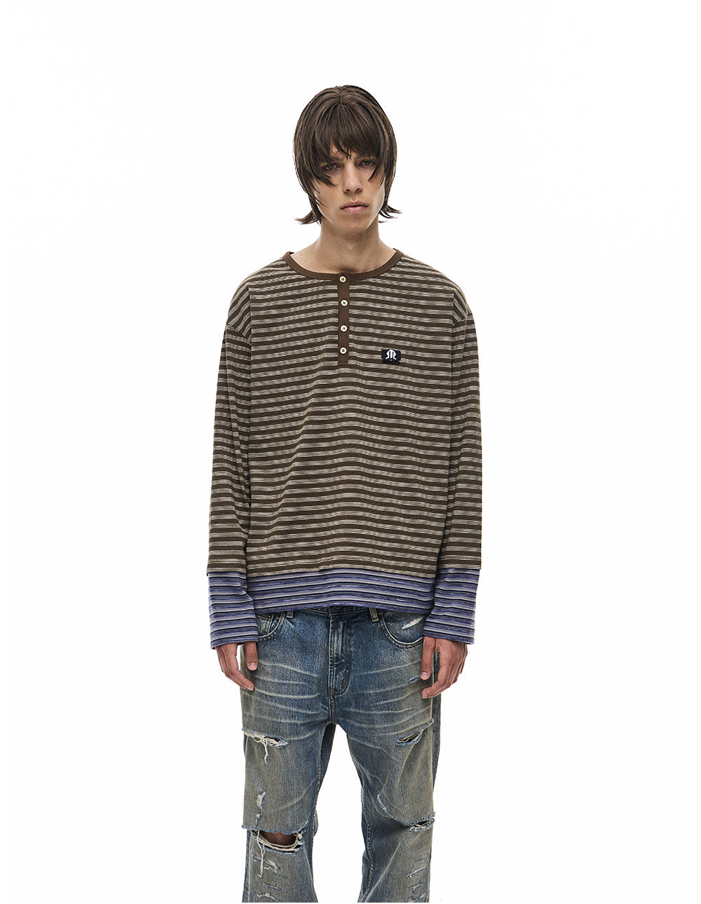 Pullover-Style Striped T-Shirt