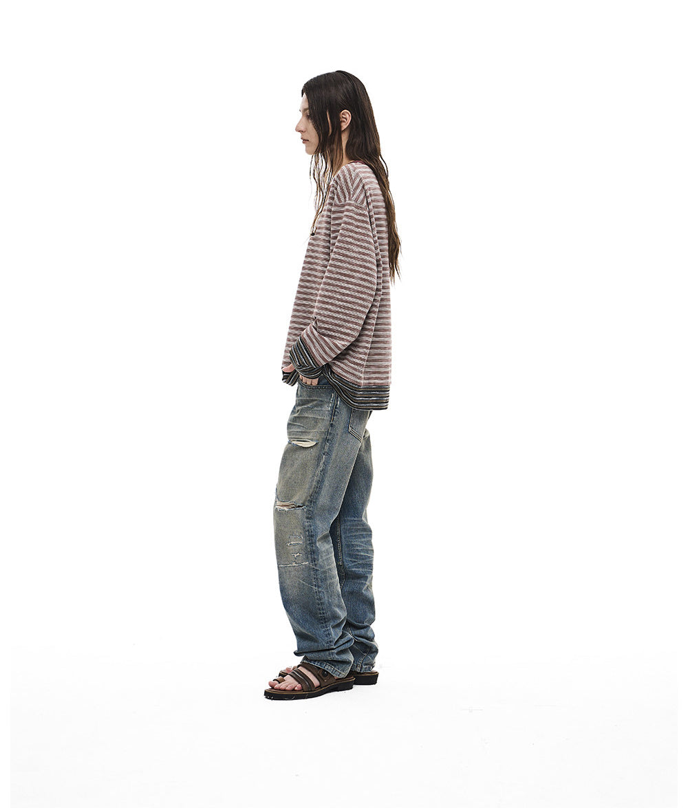 Pullover-Style Striped T-Shirt