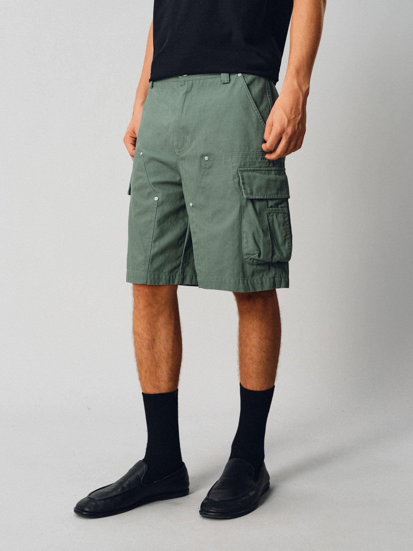 Herringbone-Patterned Work Shorts