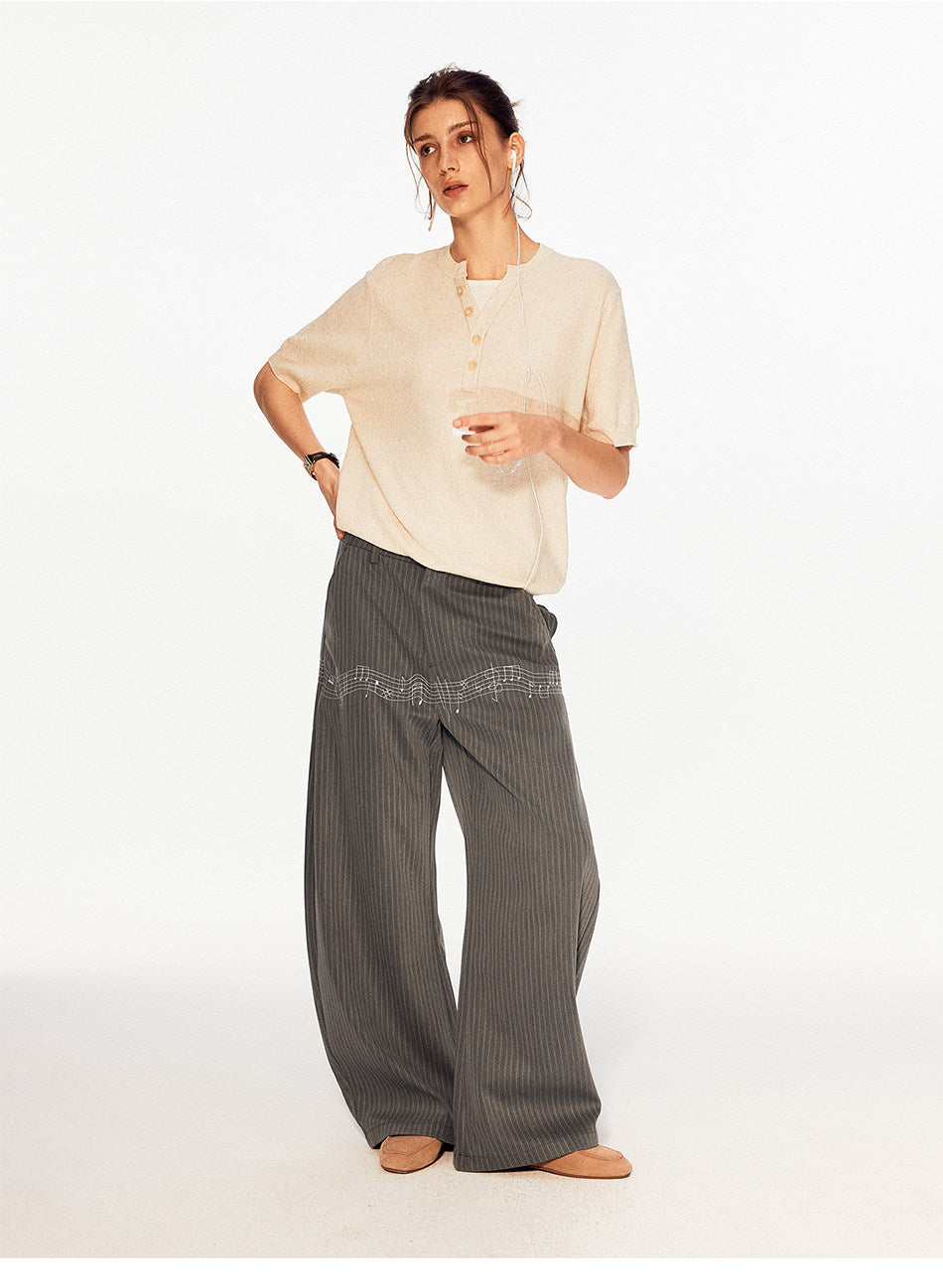 Retro Casual Pants with Embroidery