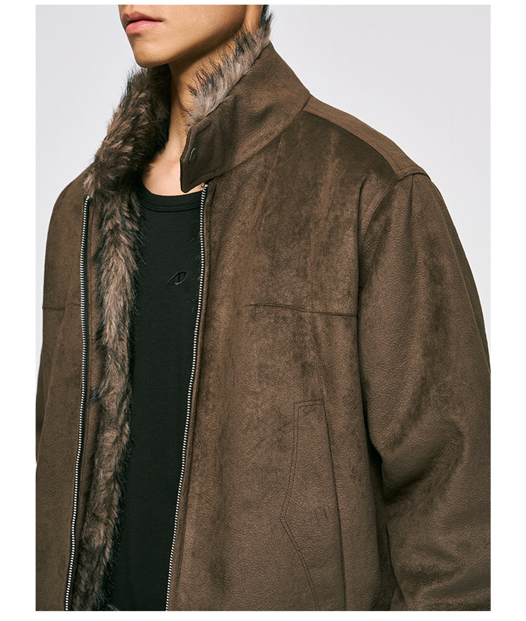 Mountain Carving Design Suede Jacket