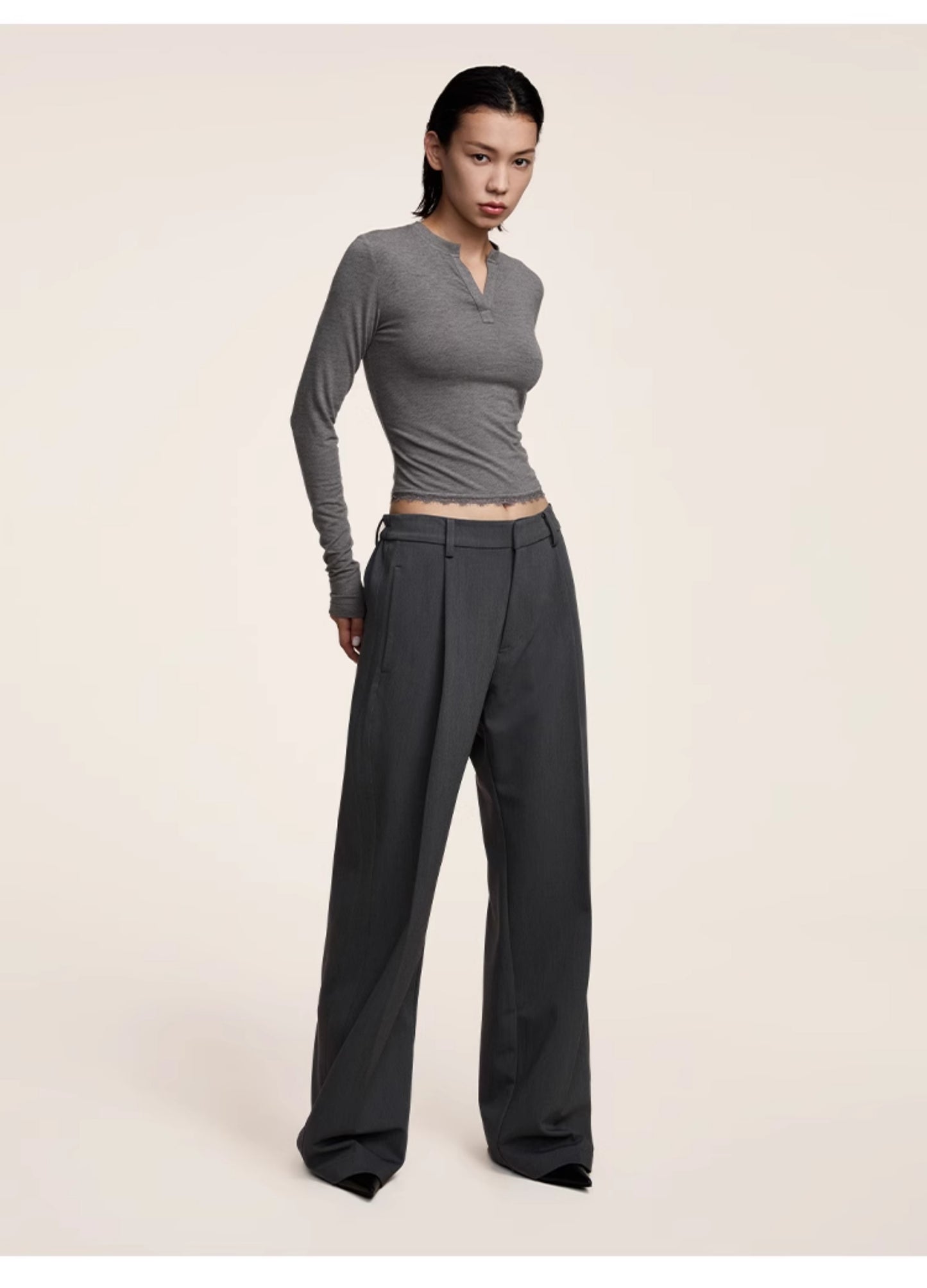 Semi-Elastic Waist Loose Straight Casual Pants