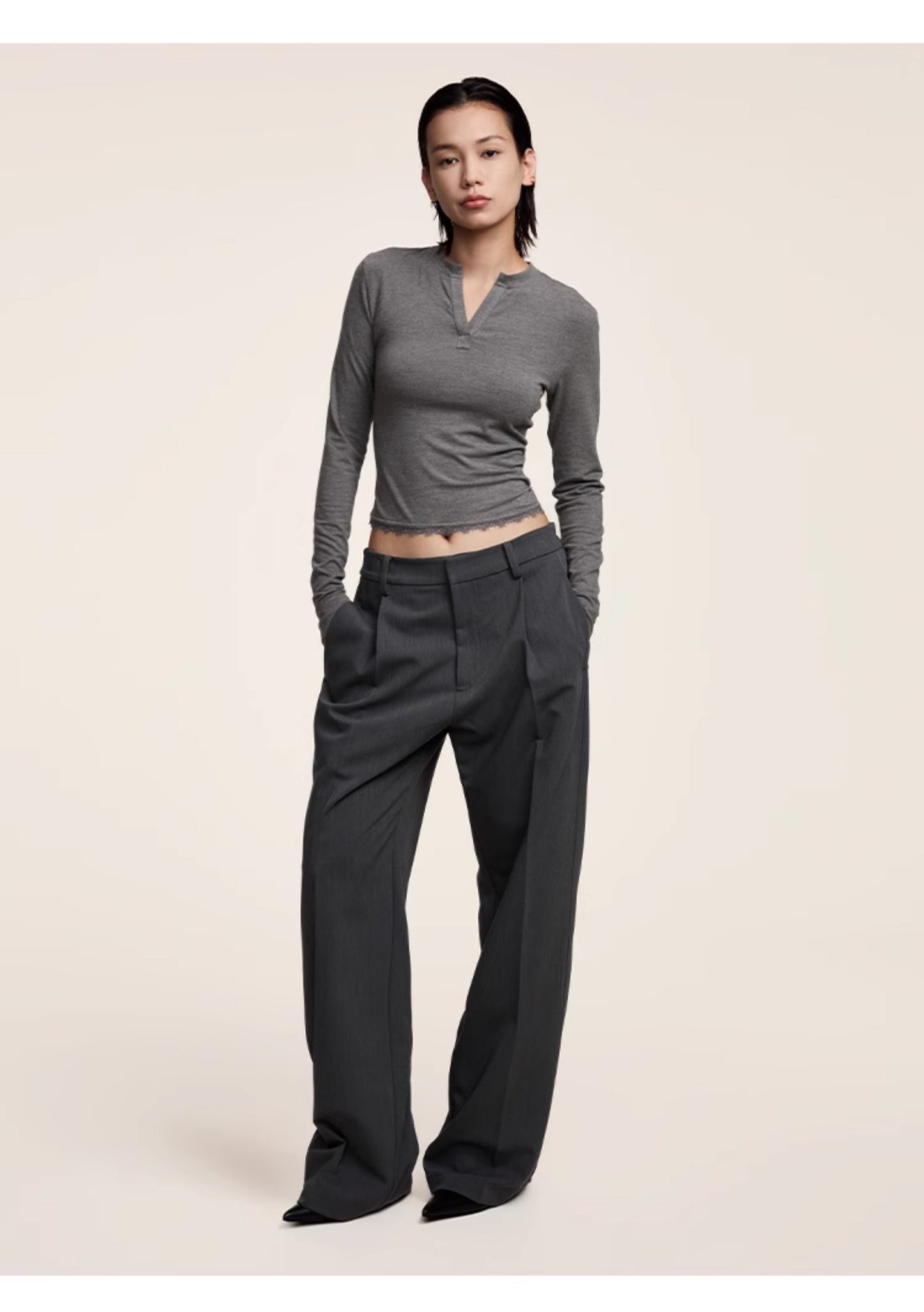 Semi-Elastic Waist Loose Straight Casual Pants