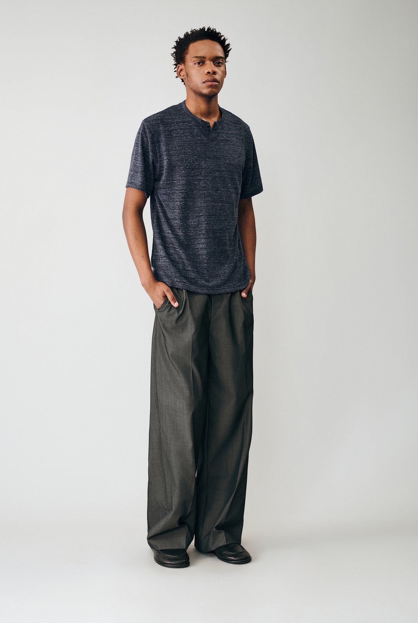 Shiny Single-Pleat Casual Pants
