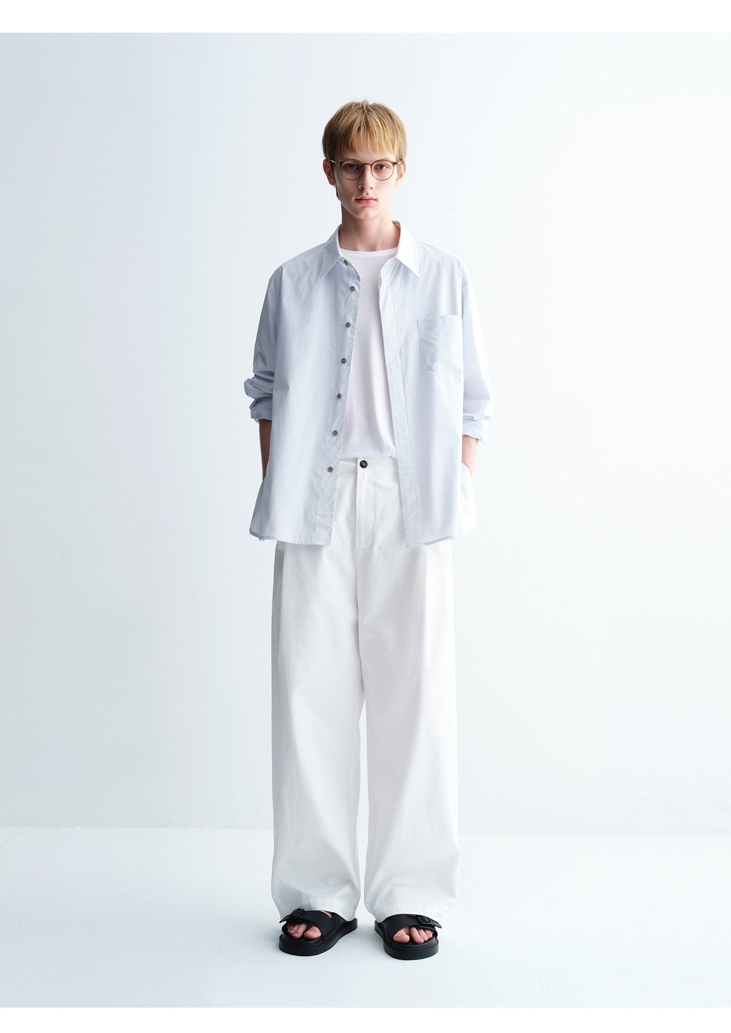 Cotton Textured Wide-Leg Pants