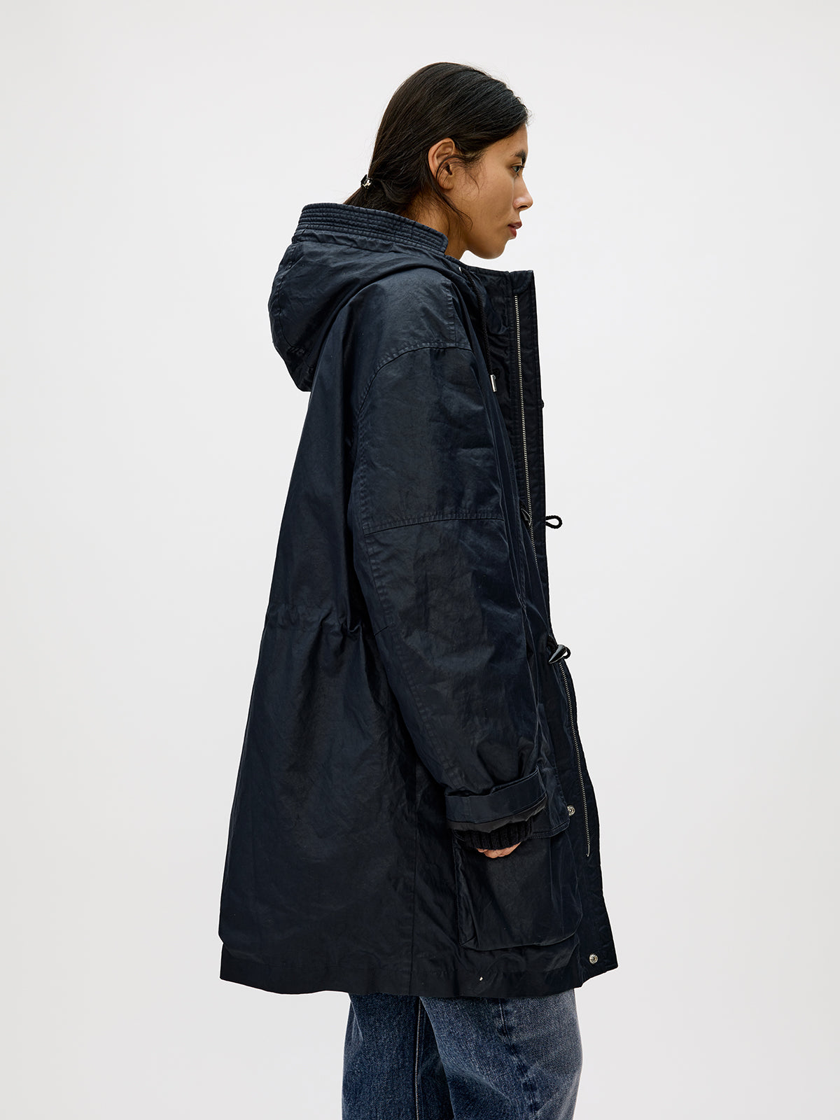 Hooded Toggle Button Coat