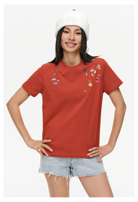 Thick sticker print T-shirt