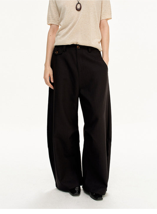 Wide-Leg Vertical Stripe Casual Pants