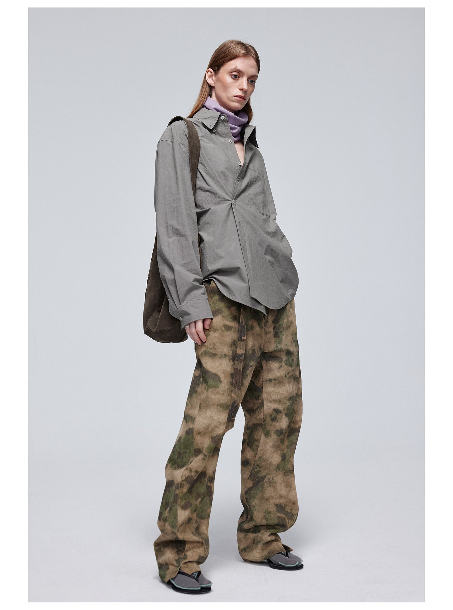 Camouflage Double Belt Curved Pants