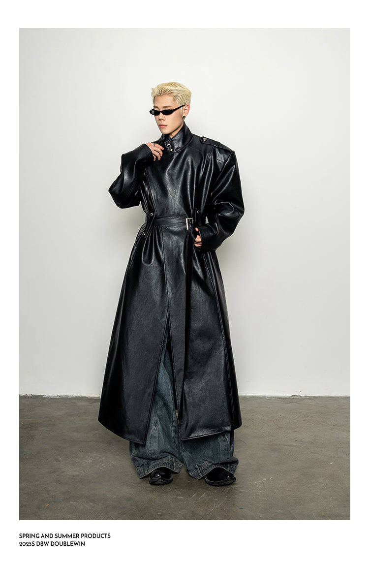 High-End Large Lapel Leather Coat