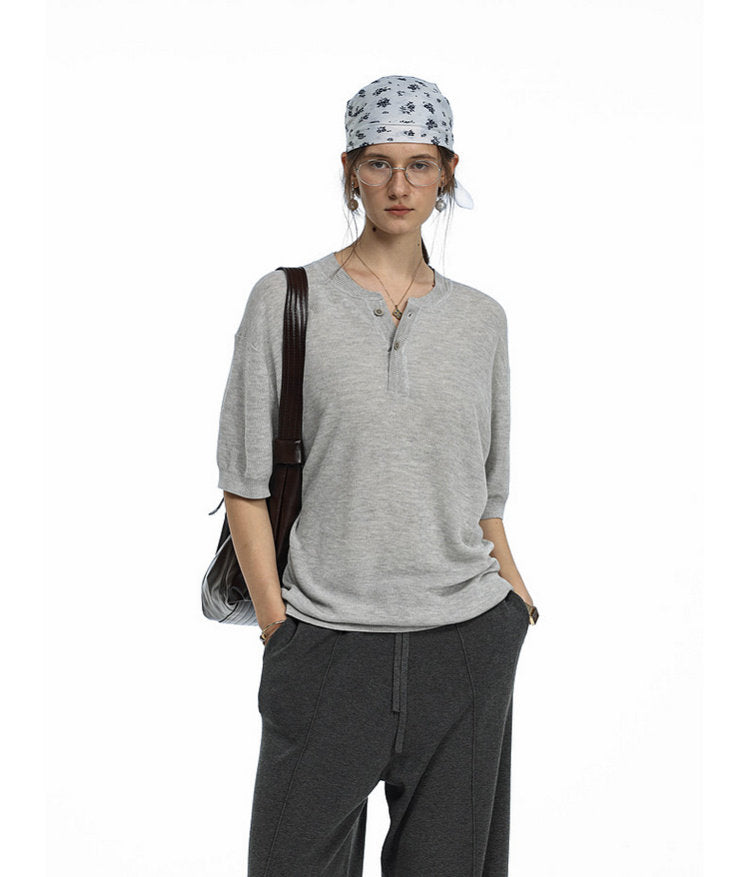 Henley-neck knit shirt