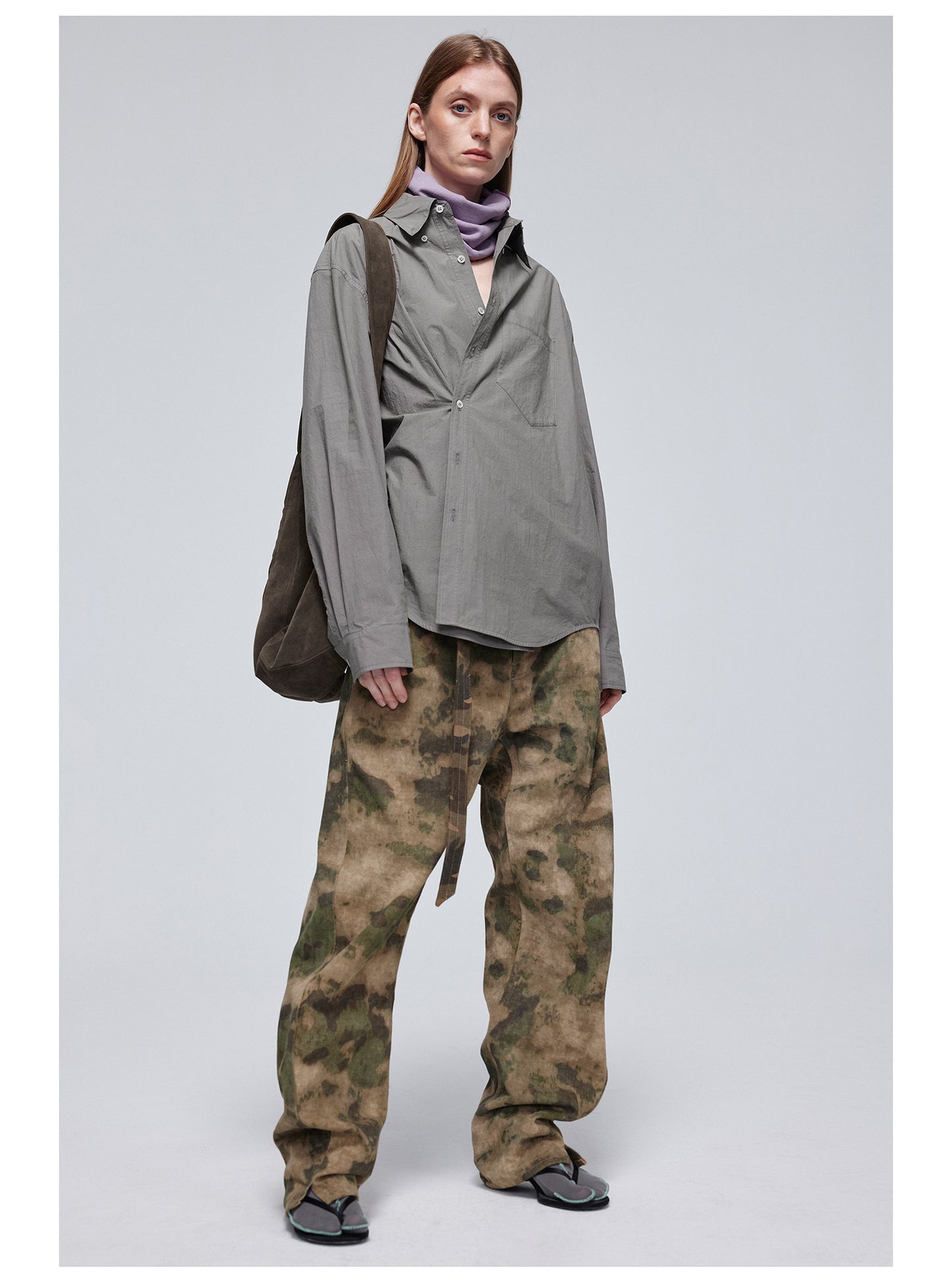 Camouflage Double Belt Curved Pants