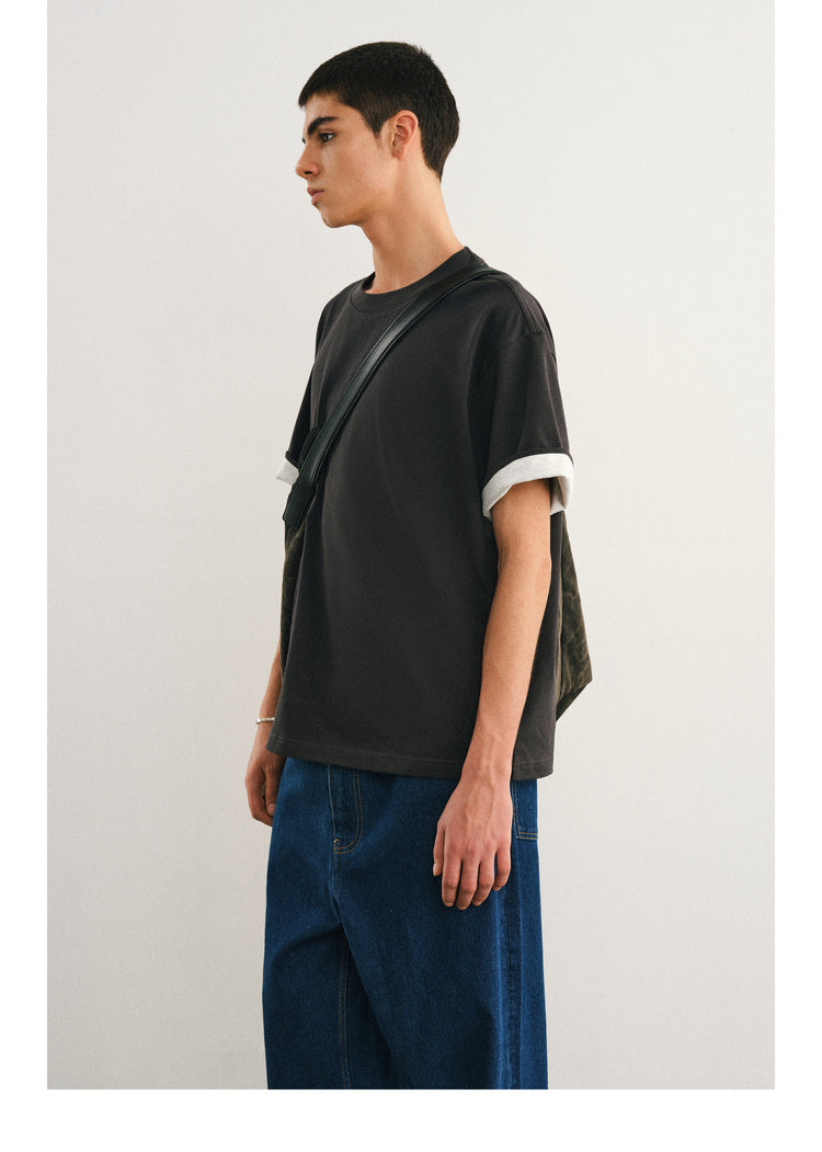 Double layer T-shirt with folded sleeves