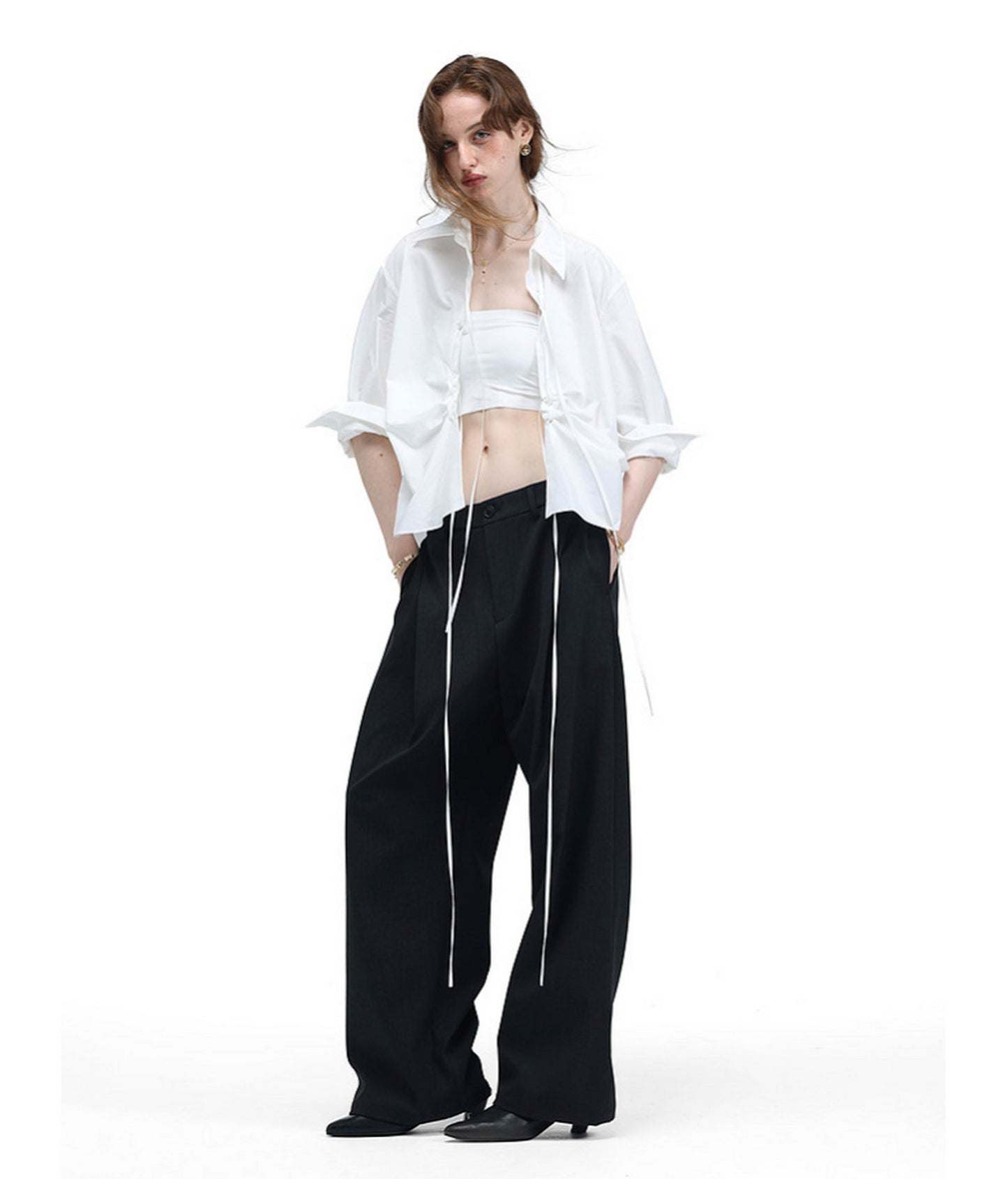 Vintage-Style Pleated Casual Pants
