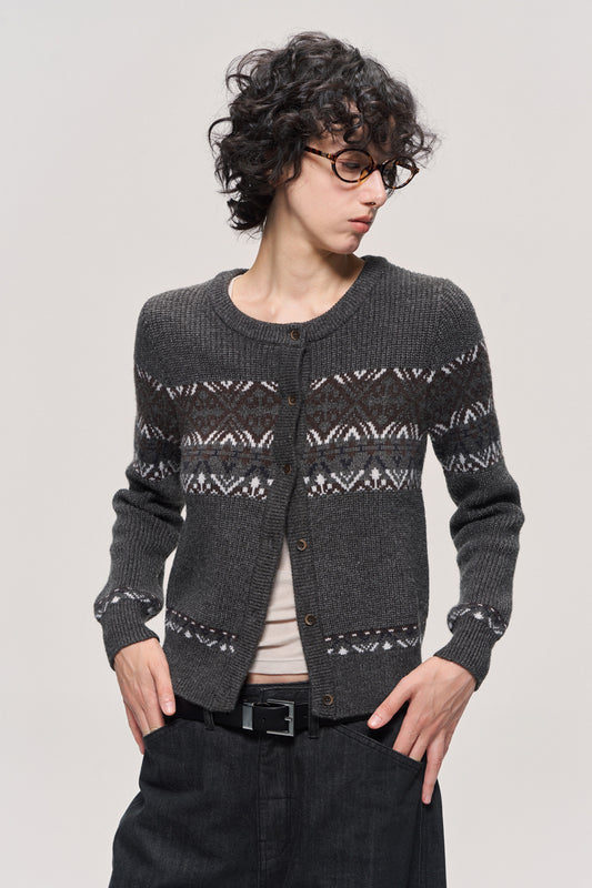 Jacquard wool blend cardigan