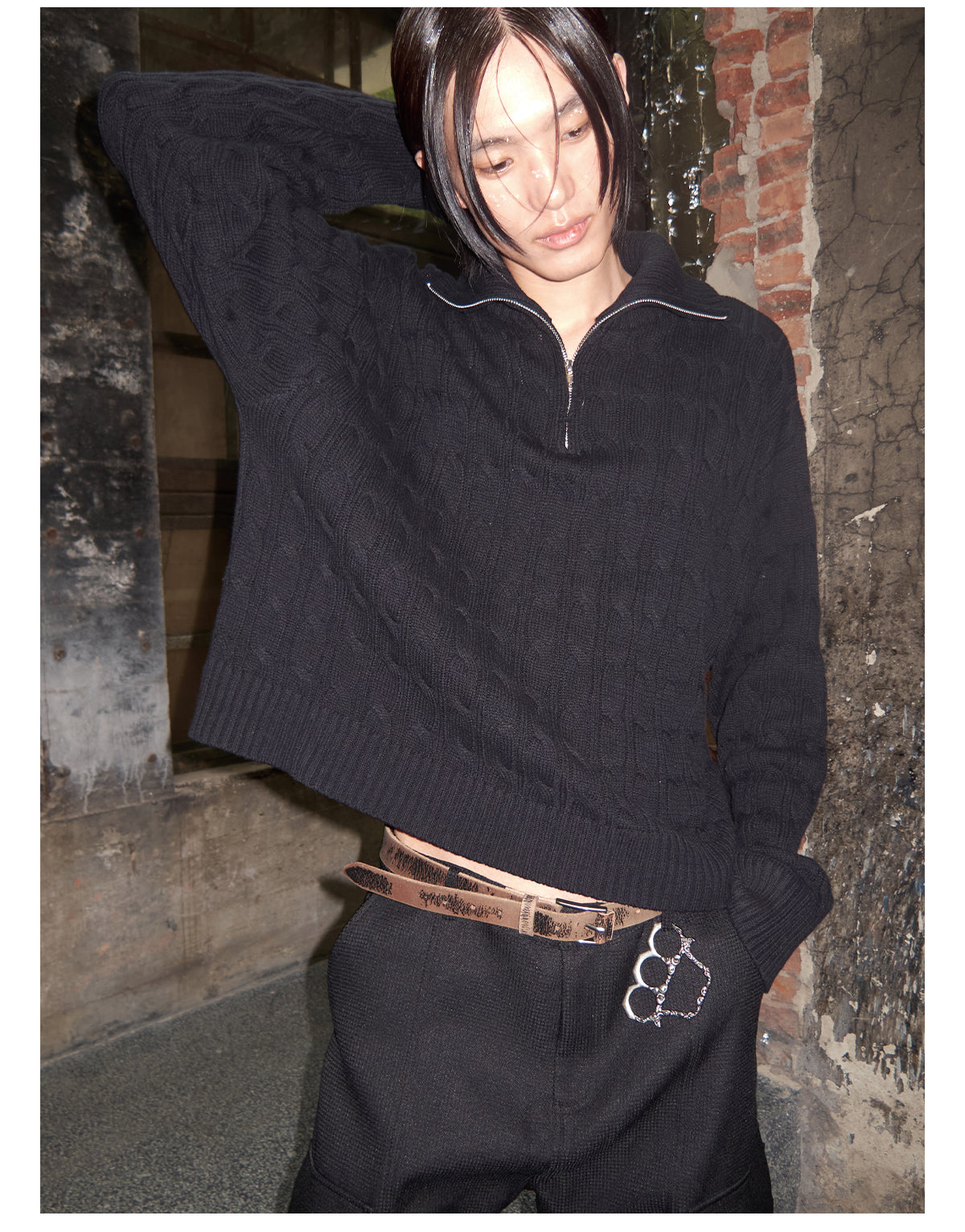 Half-zip cable sweater