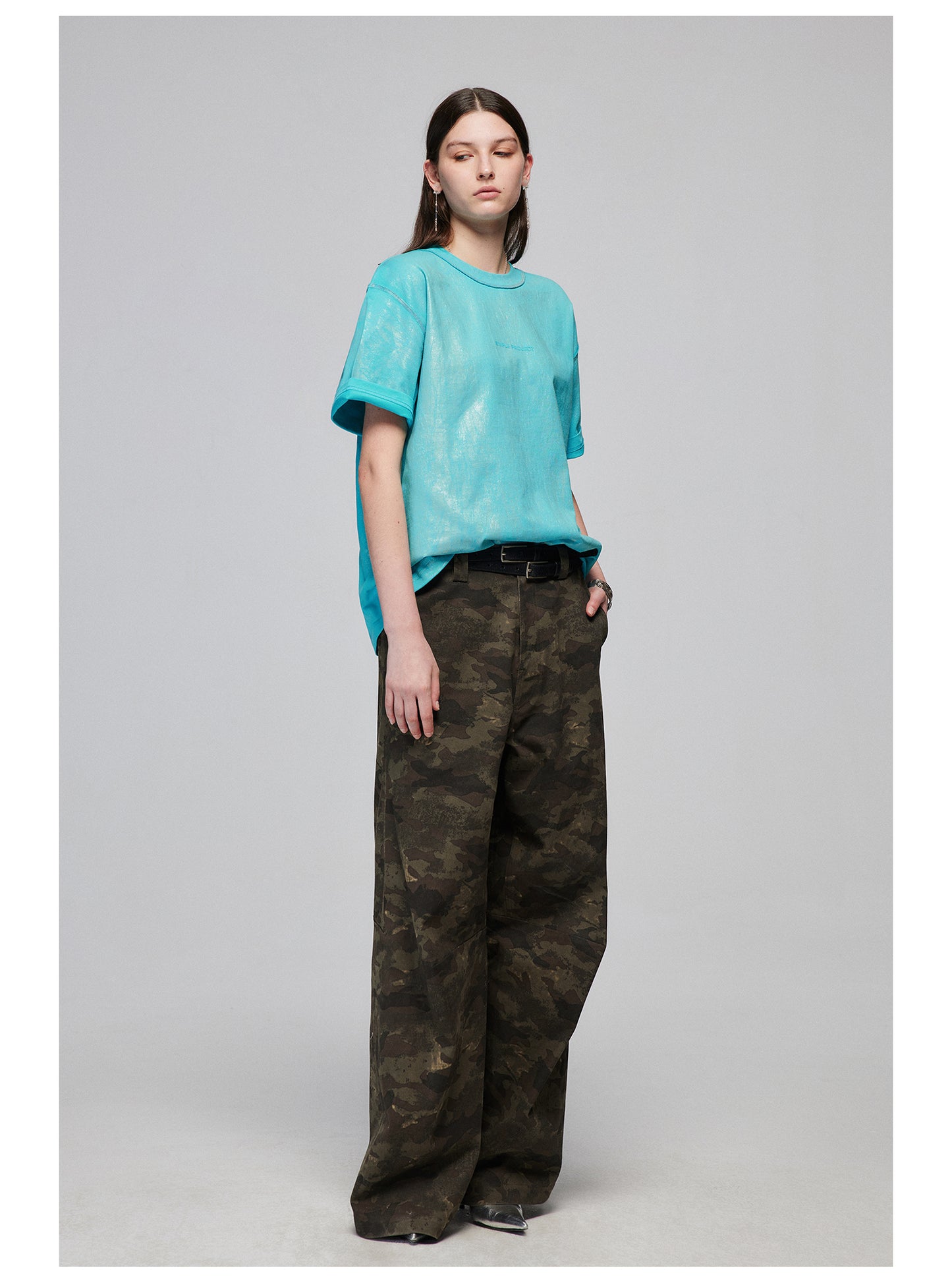 Wide leg casual camouflage pants